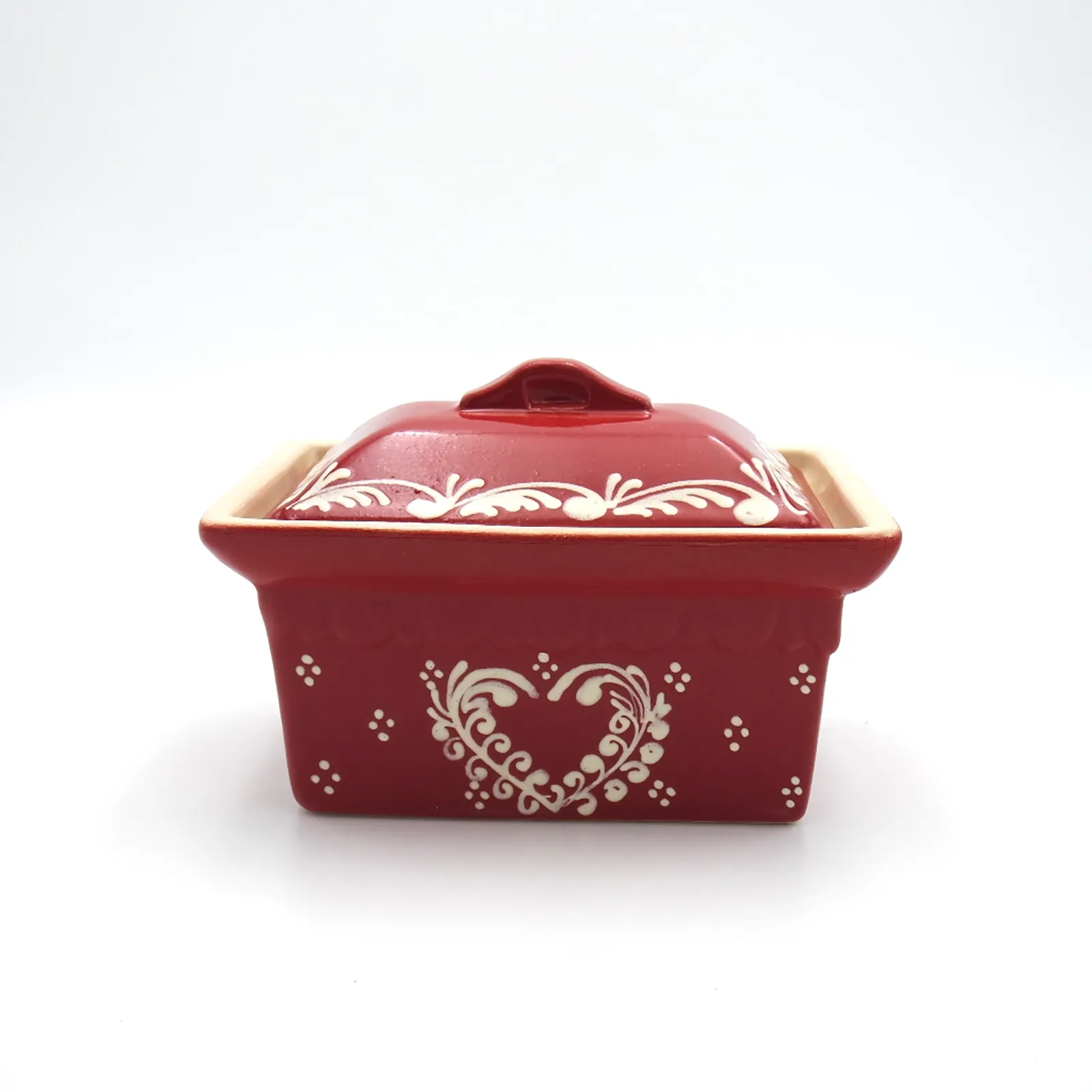 Terrine rectangulaire cerise cœur frise